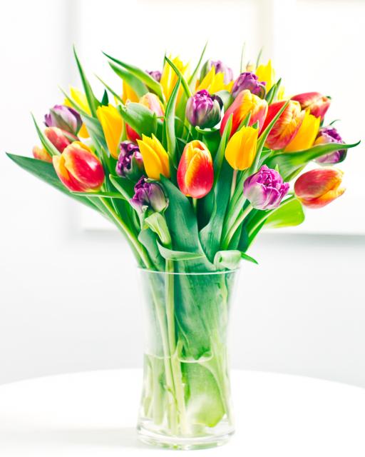 Разноцветный букет из тюльпанов